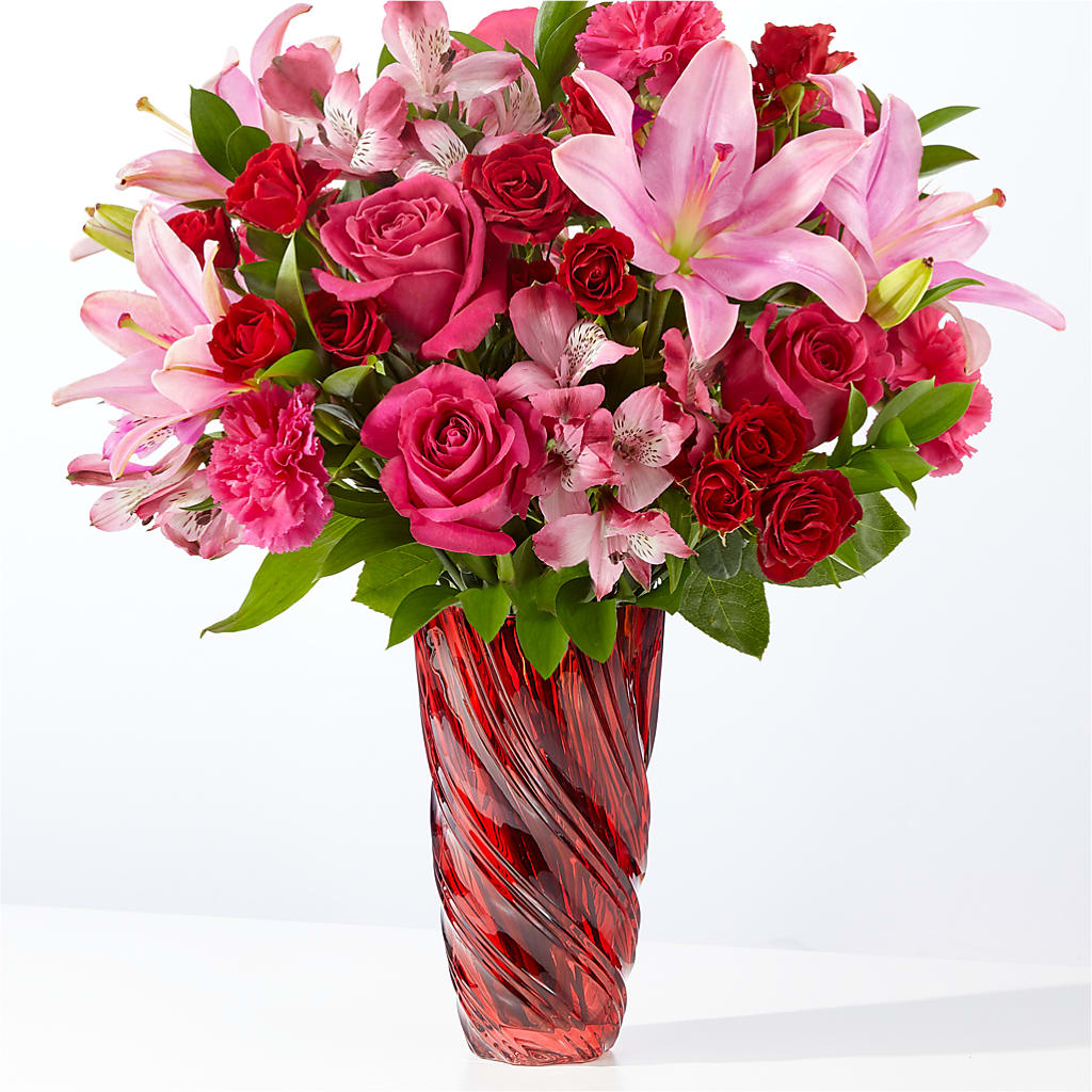 In Love Bouquet with Luxe Swirl Vase – At All About Flowers Llc, Cincinnati OH