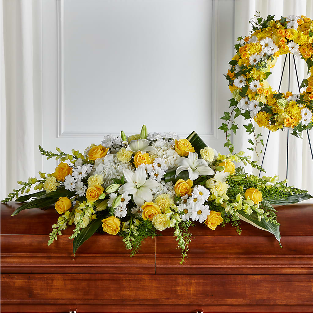 Golden Harmony Casket Spray – At All About Flowers Llc, Cincinnati OH