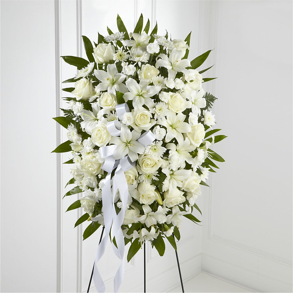 Exquisite Tribute Standing Spray-White Ribbon – At All About Flowers Llc, Cincinnati OH