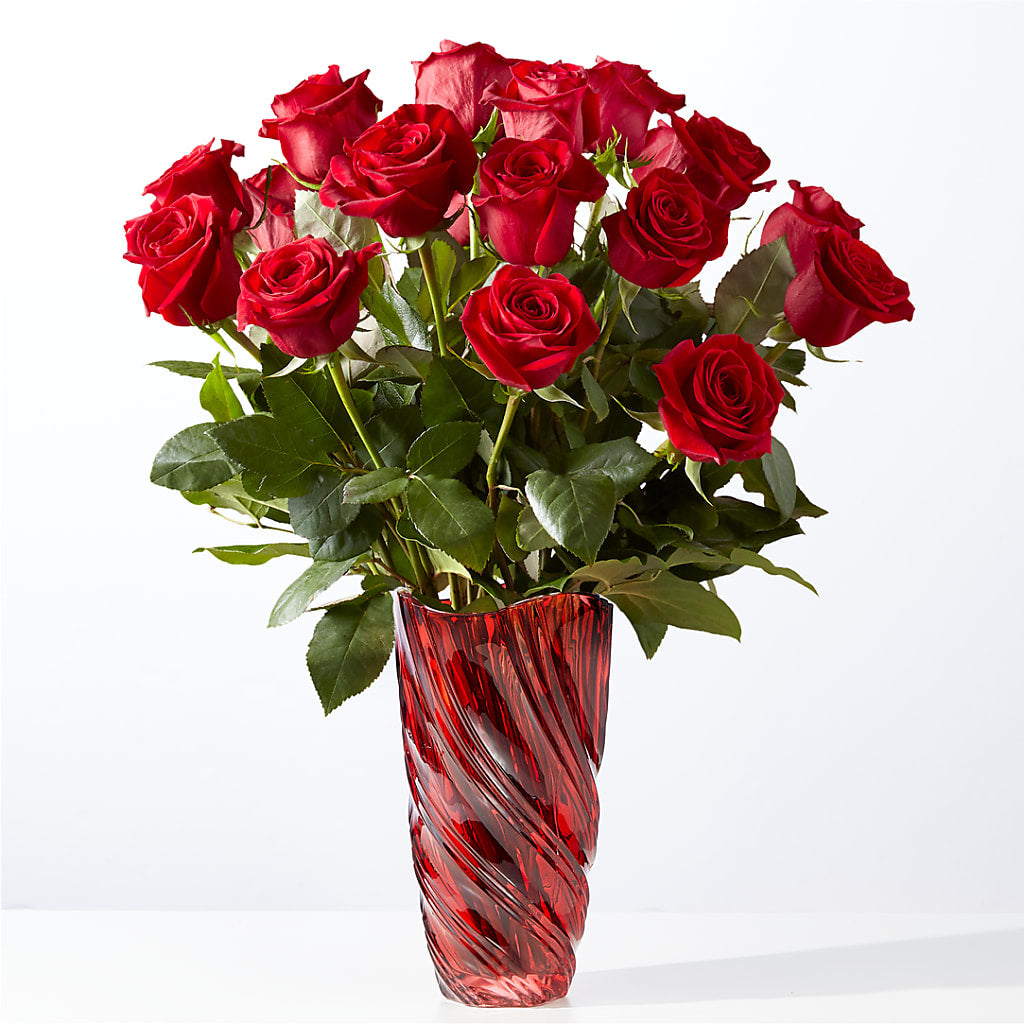 Classic Love Red Rose Bouquet with Luxe Swirl Vase – At All About Flowers Llc, Cincinnati OH