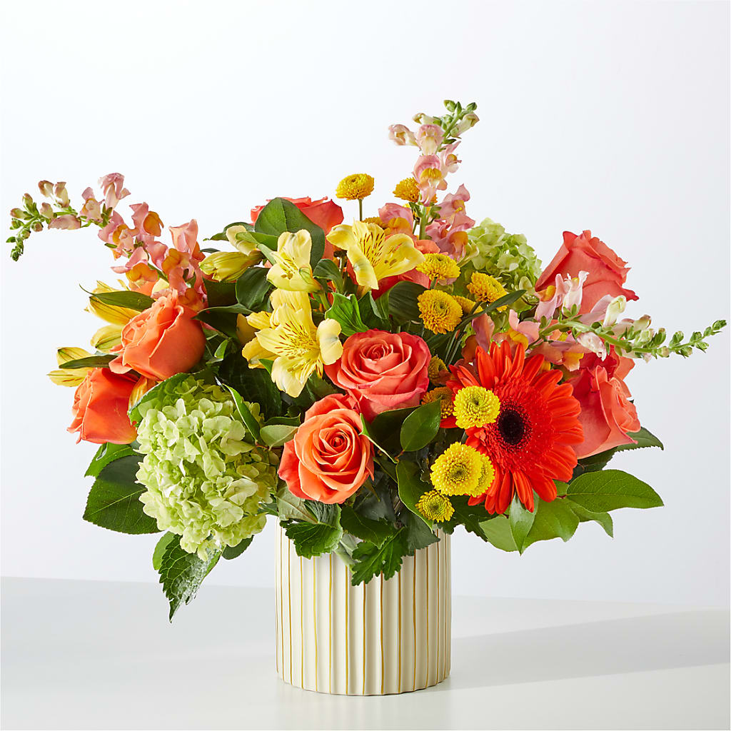 Autumn Sunshine Bouquet with Ivory Vase –  At All About Flowers Llc, Cincinnati OH