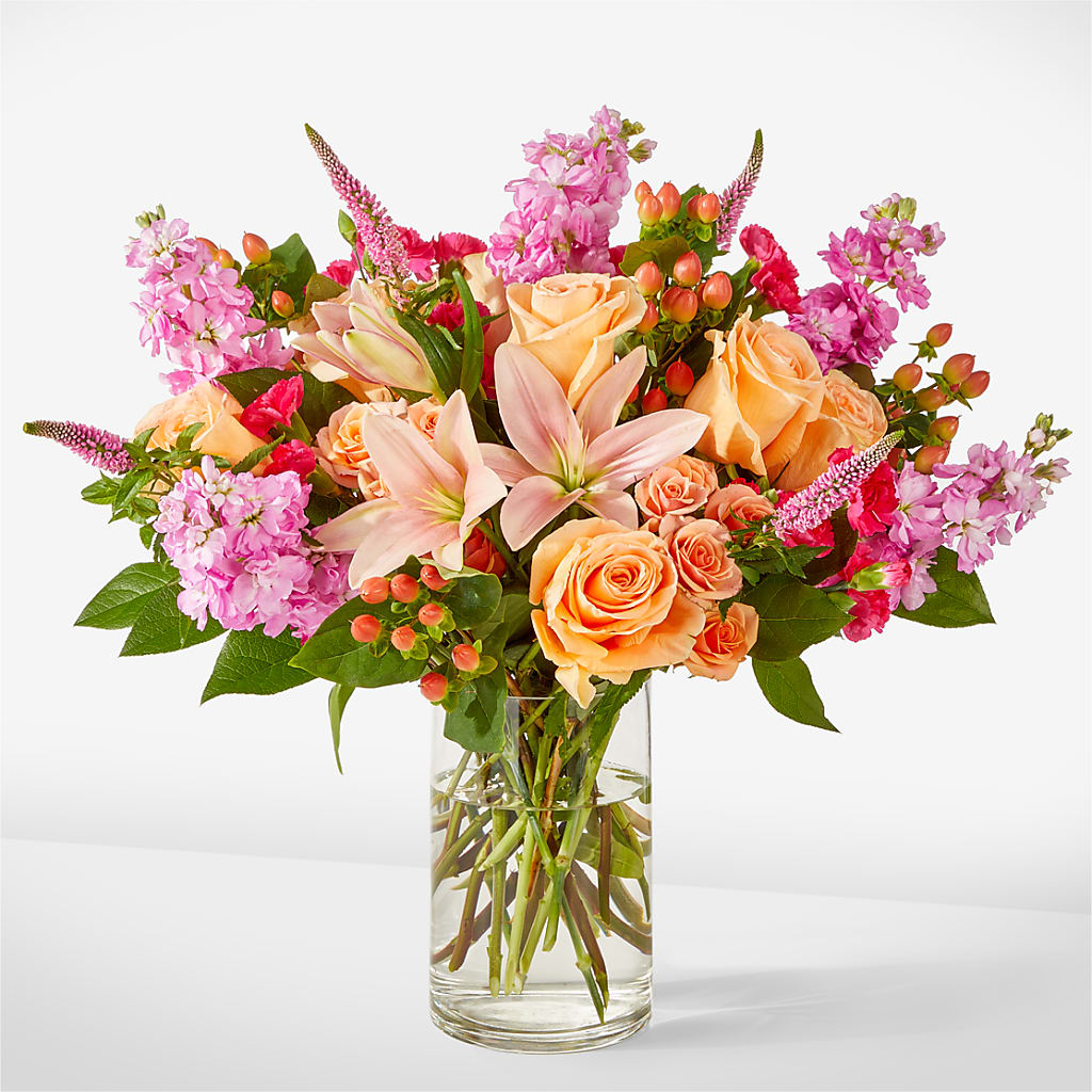 Bisous Bouquet – orange, peach, pink flower arrangement