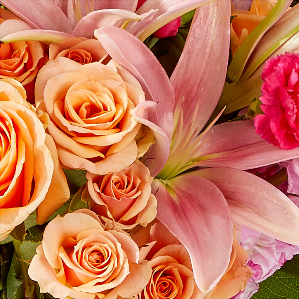 Bisous Bouquet – orange, peach, pink flower arrangement